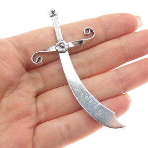 925 Sterling Silver Antique Art Deco Scimitar Sword Handmade Pin Brooch